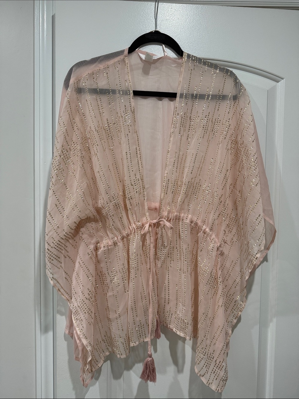 LC Lauren Conrad Pale Pink Sheer Sequin Tie-Front Cape